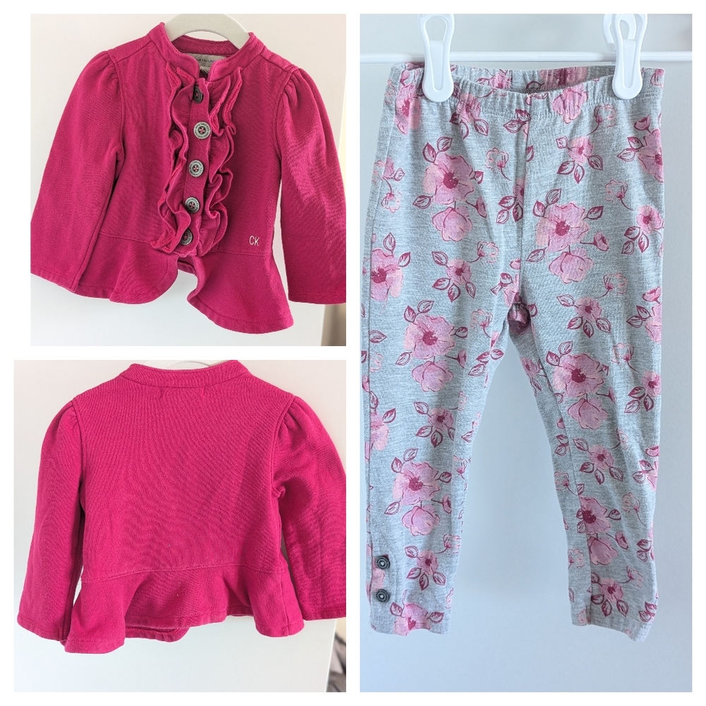 Calvin Klein Girl's Jacket and Pants set 2T in pink and grey